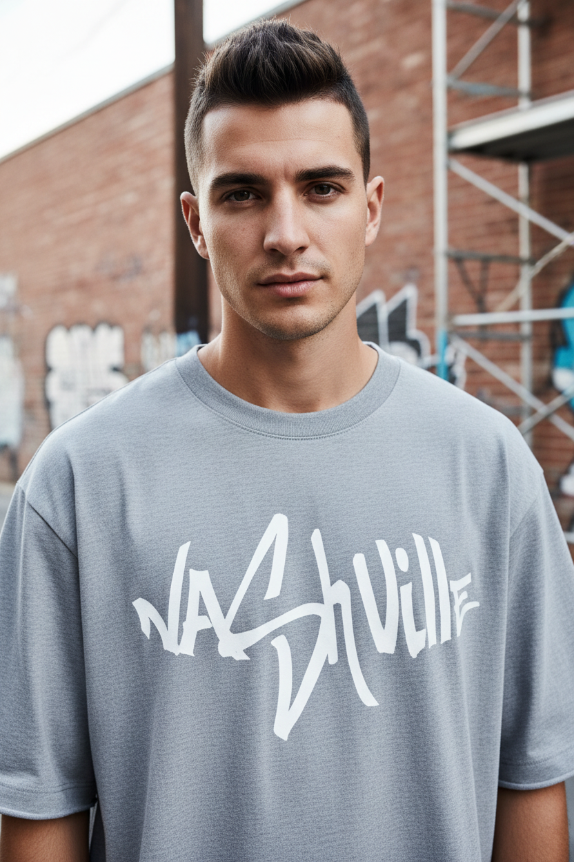Male model wearing Nashville Vibes oversized t-shirt