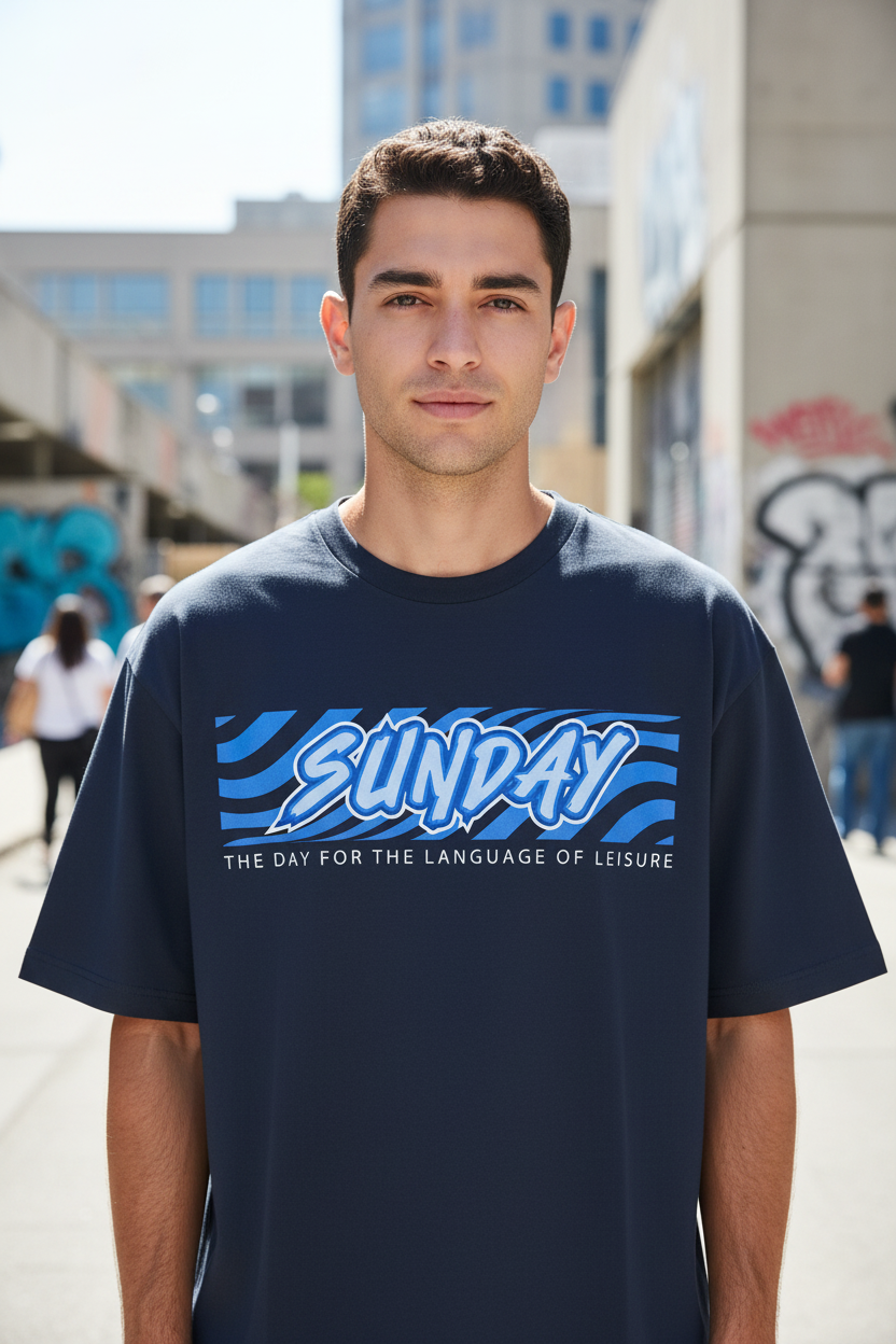 Male model wearing Sunday Chill Mode oversized t-shirt - color variant