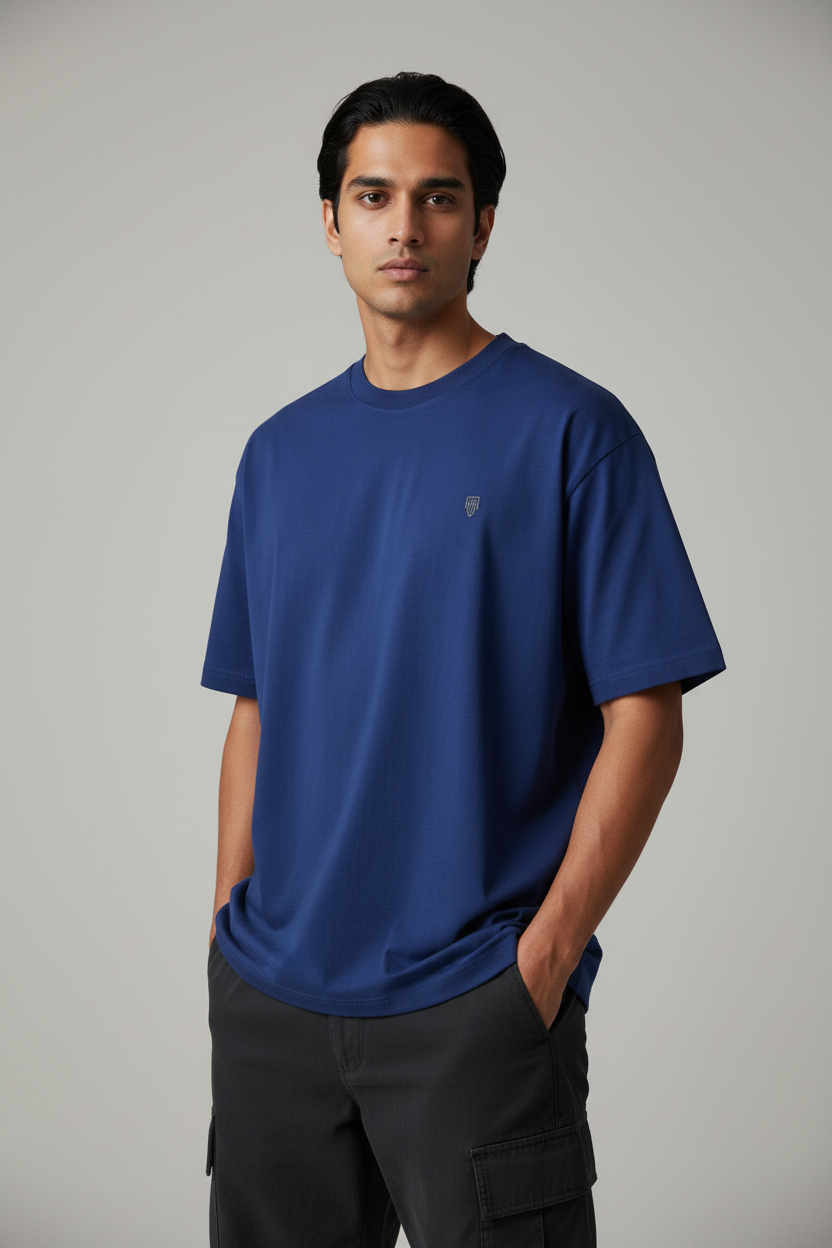 HAViT Classic Oversized T-Shirt – Royal Blue – Indian Male Model