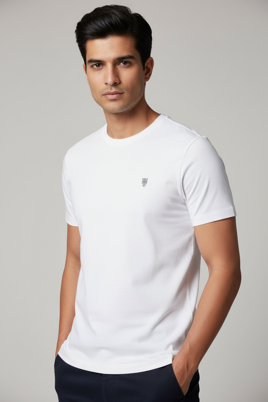 Men's Stretch T-Shirt – White – Indian Male Model