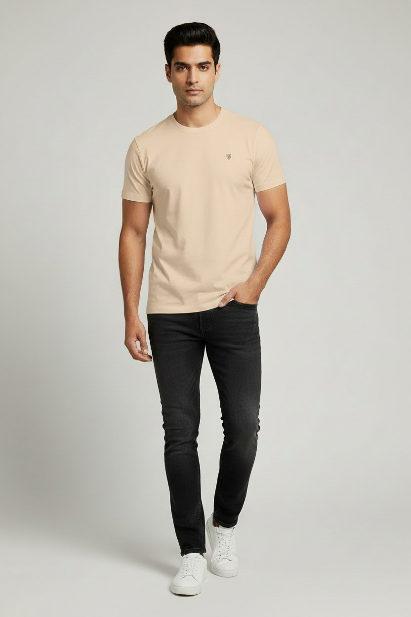 HAViT Supima Cotton T-Shirt – Beige – Indian Male Model