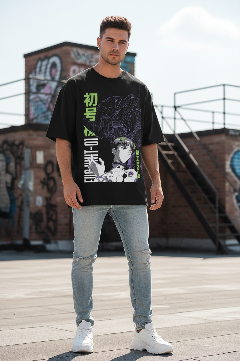 Male model wearing SHINJI oversized t-shirt