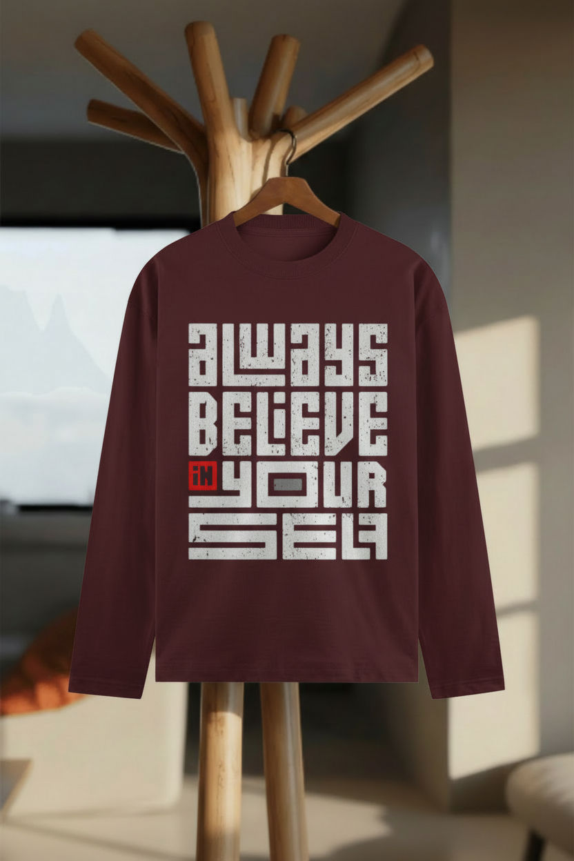 Always Believe Full Sleeve T-Shirt - Hanger Mockup