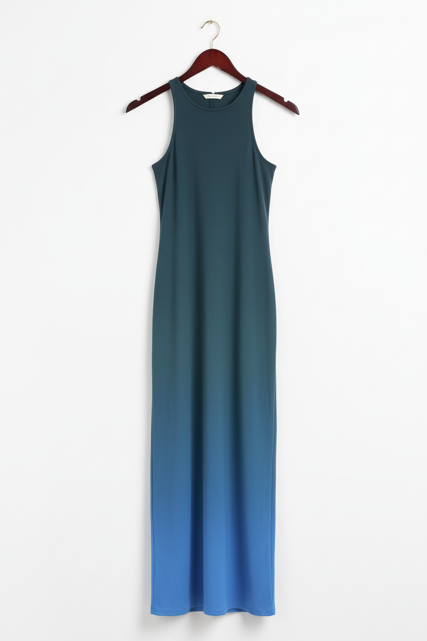 Electric Tide Ombre Bodycon Dress - ombre bodycon dress on wooden hanger, white studio background