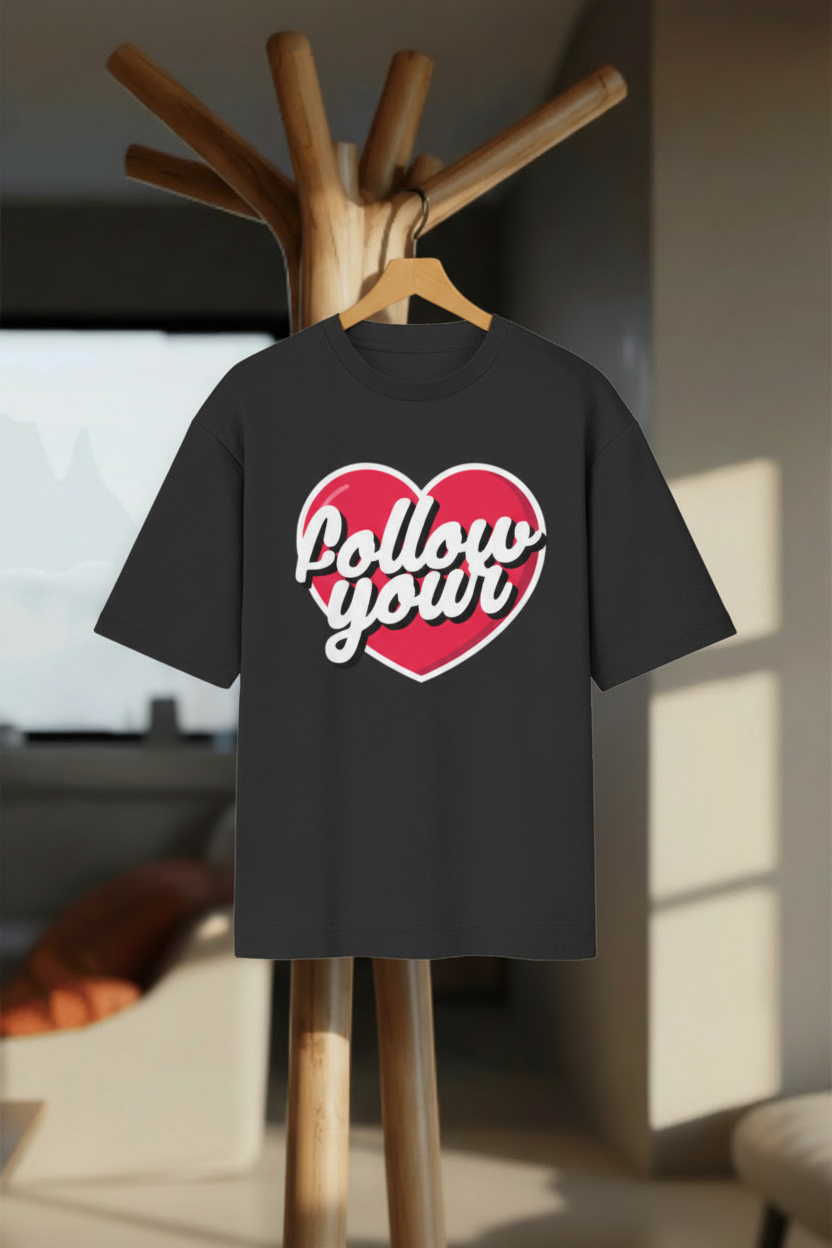 Follow Your Heart – Oversized Graphic T-Shirt - Hanger Mockup