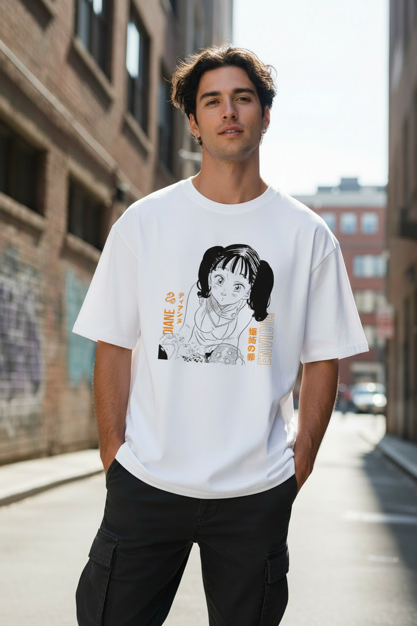 Male model wearing DIANE (SERPENT SIN) oversized t-shirt
