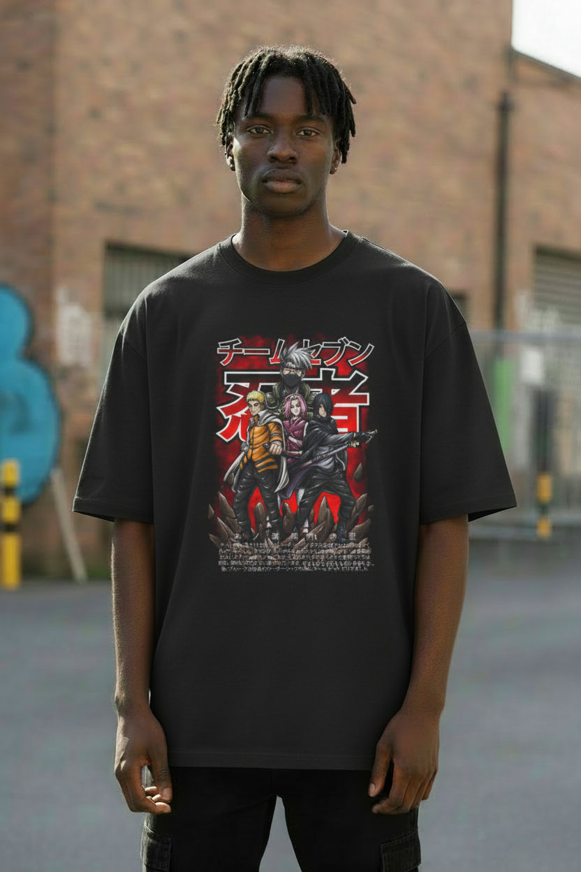 Male model wearing Team 7 – Legendary Ninja Squad oversized t-shirt