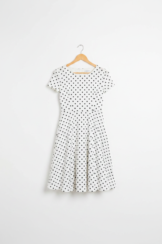 Midnight Dot A-Line Dress for Women - dress on wooden hanger, white studio background