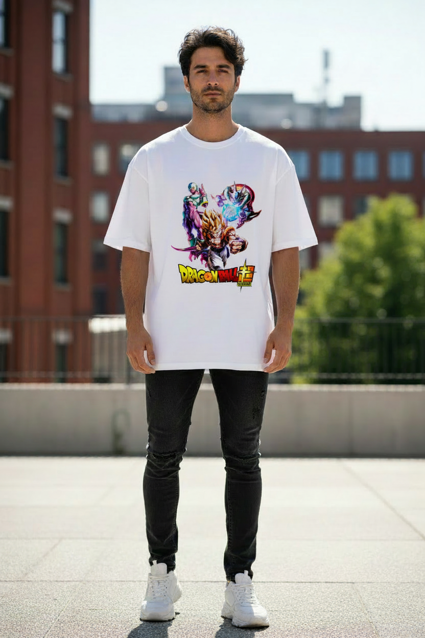 Male model wearing Ultimate Fusion Clash oversized t-shirt