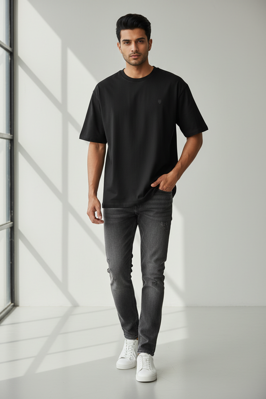HAViT Classic Oversized T-Shirt – Black – Indian Male Model