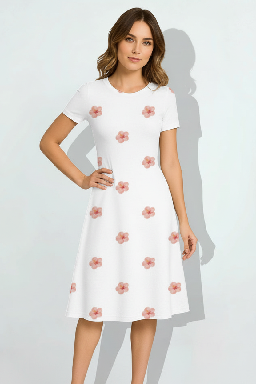 White model wearing island bloom A-line dress