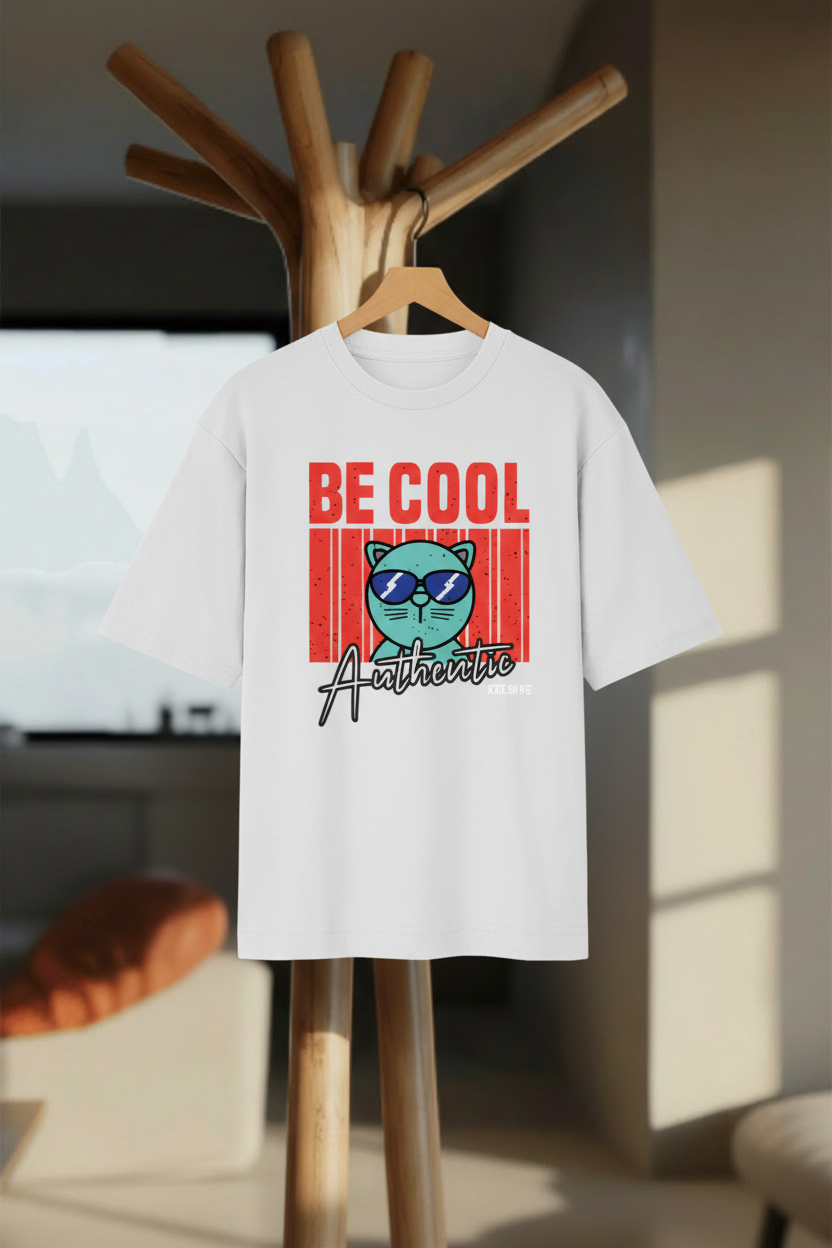 Be Cool – Authentic Oversized T-Shirt - Hanger Mockup