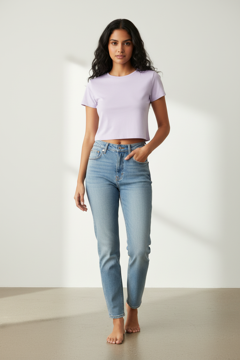 HAViT Women's Baby Tee – Lavender – Indian Female Model