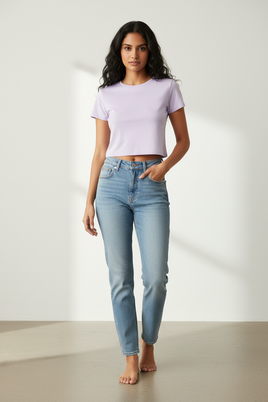 HAViT Women's Baby Tee – Lavender – Indian Female Model