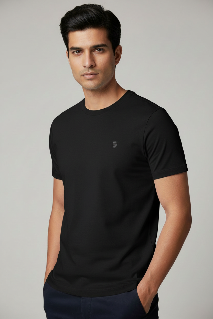 Men's Stretch T-Shirt – Black – Indian Male Model