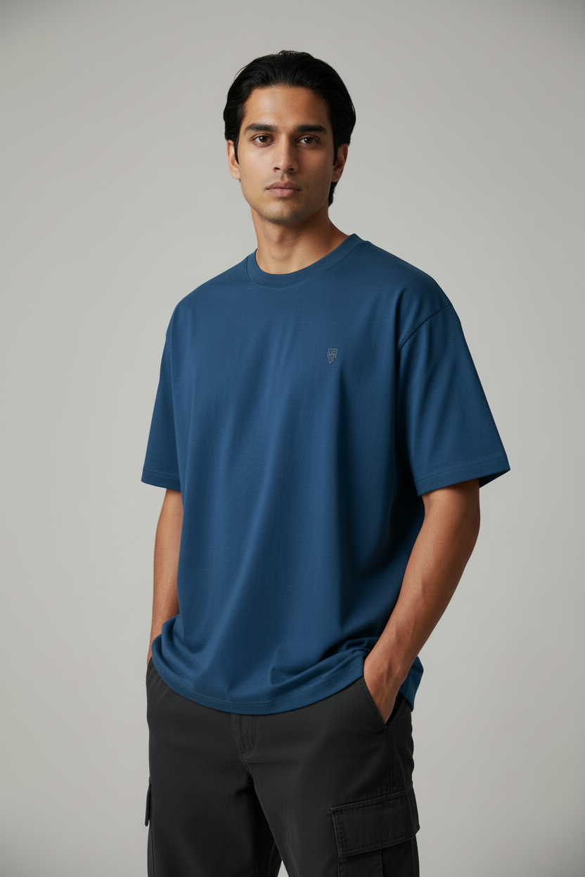 HAViT Classic Oversized T-Shirt – Petrol Blue – Indian Male Model