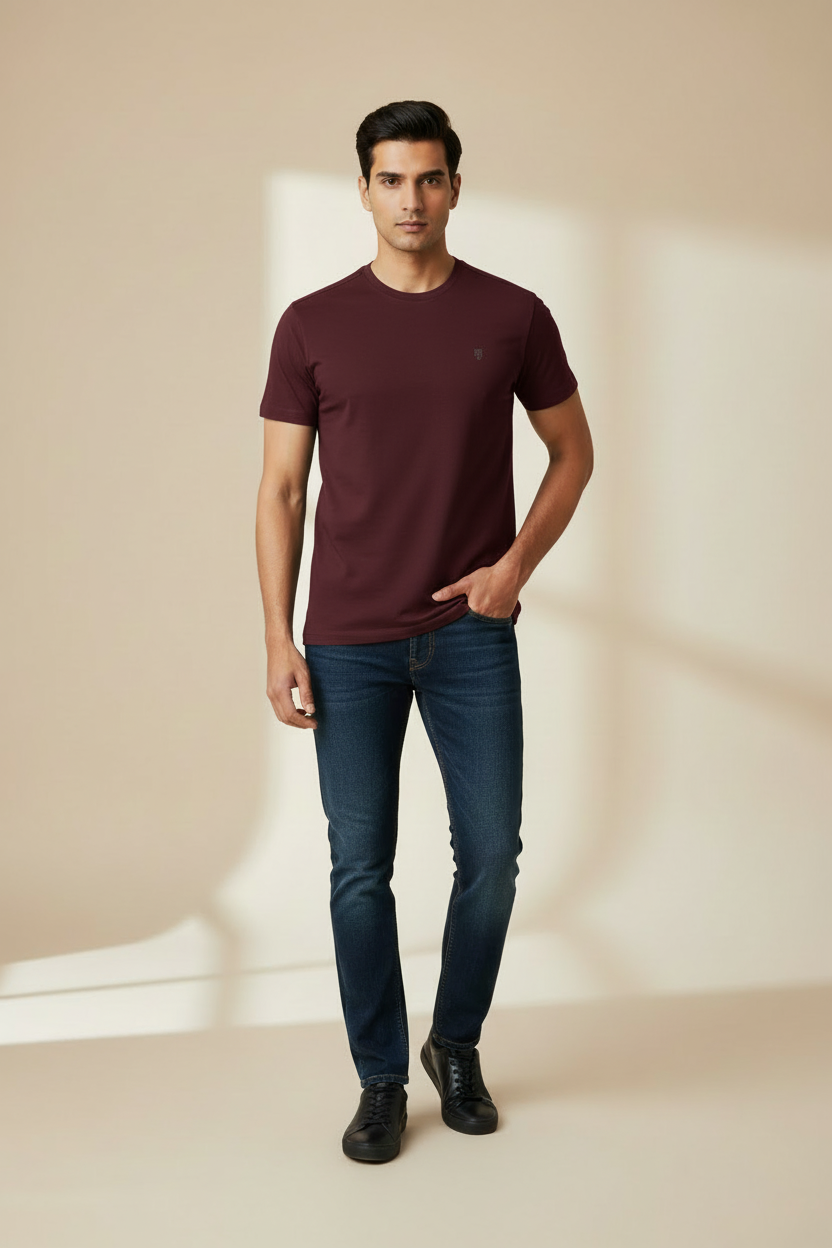 HAViT Supima Cotton T-Shirt – Maroon – Indian Male Model