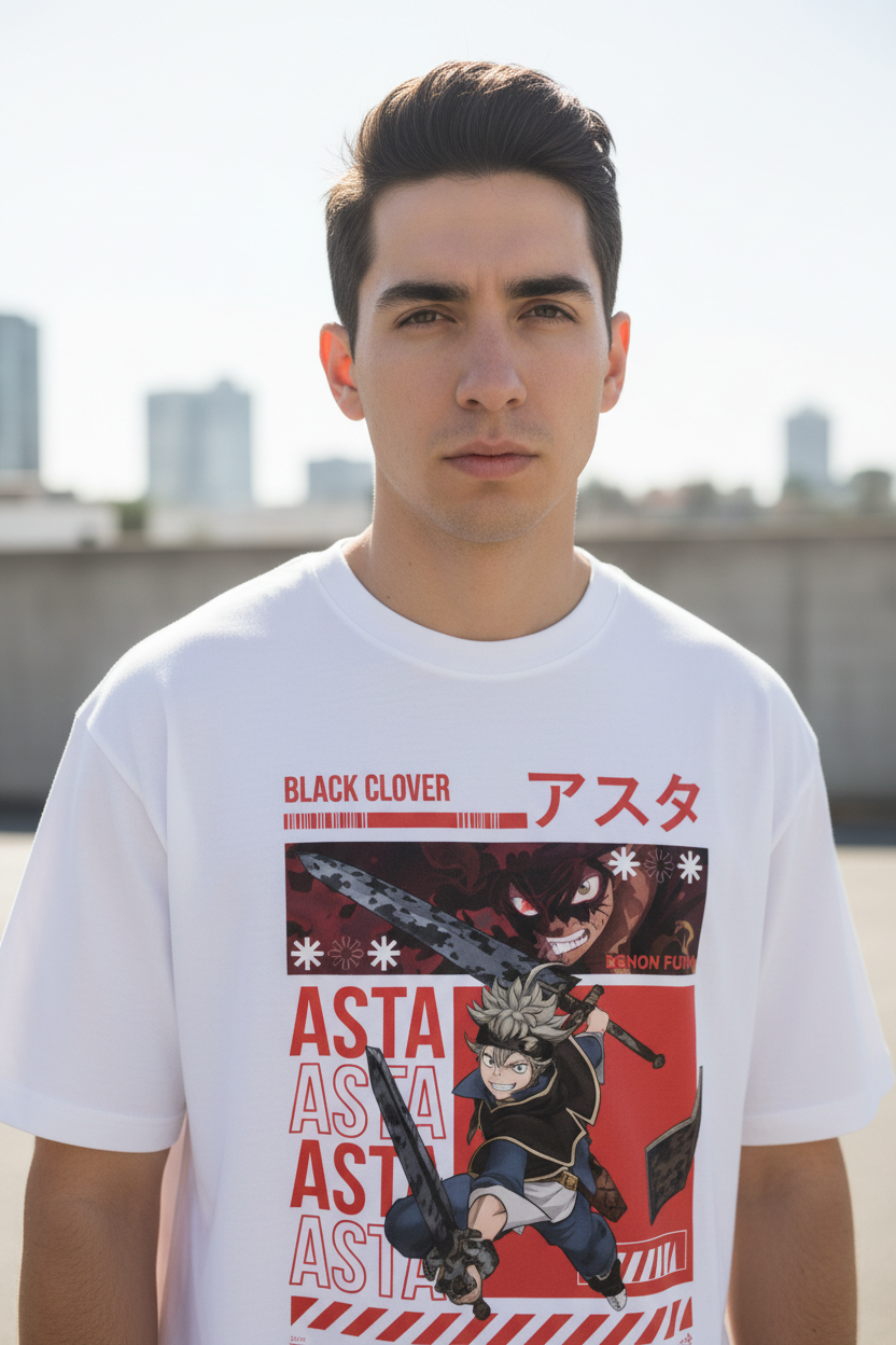 Male model wearing ASTA oversized t-shirt