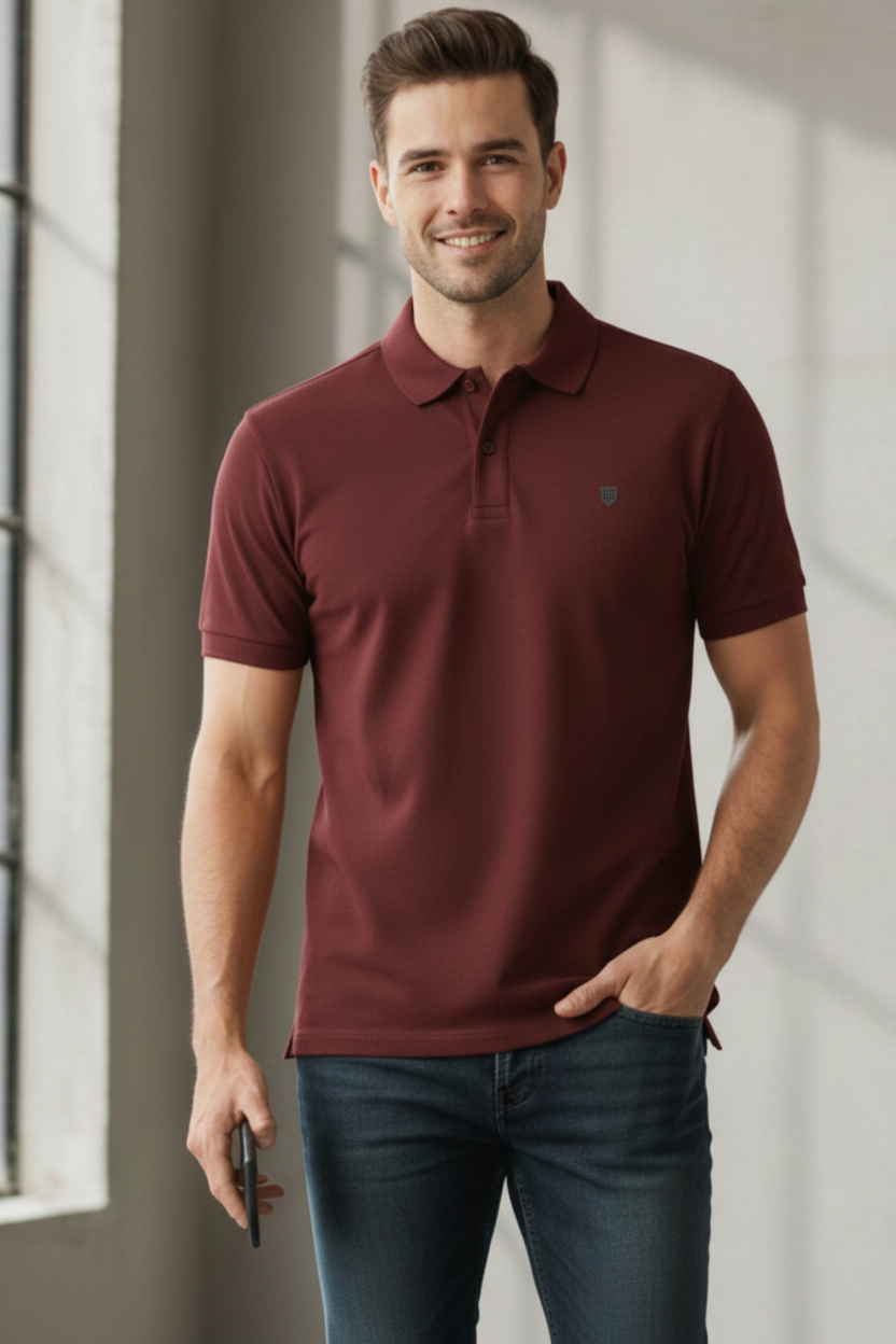 Classic Men's Polo t-shirt regular fit cotton fabric heavyweight fabric detail view by HAViT Apparel
