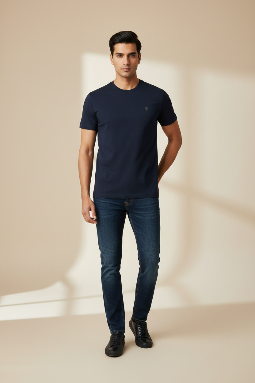 HAViT Supima Cotton T-Shirt – Navy Blue – Indian Male Model