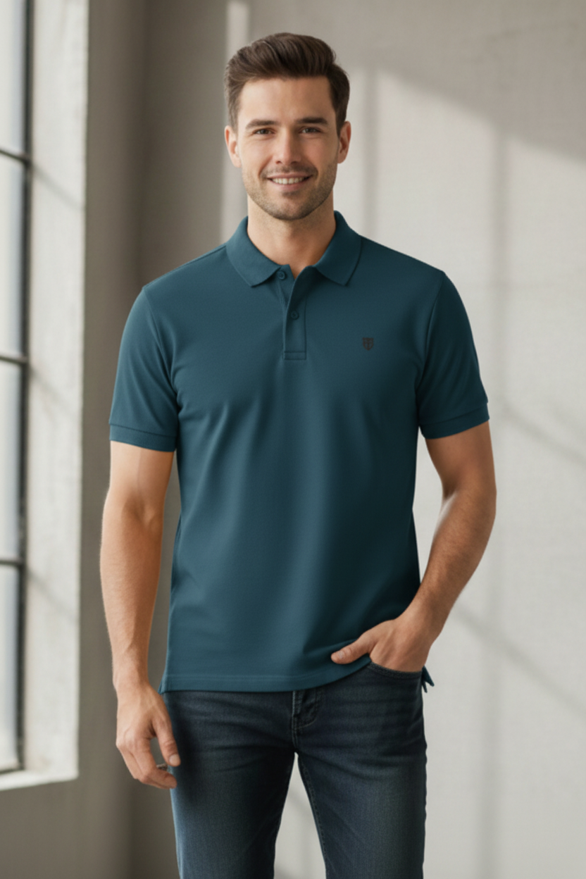Classic Men's Polo t-shirt regular fit cotton fabric heavyweight fabric detail view by HAViT Apparel