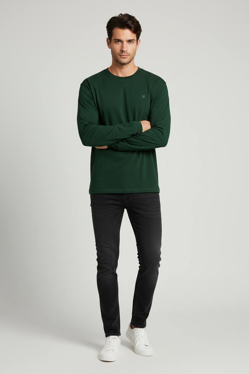 Male model wearing HAViT Full Sleeve T-Shirt in deep classic color