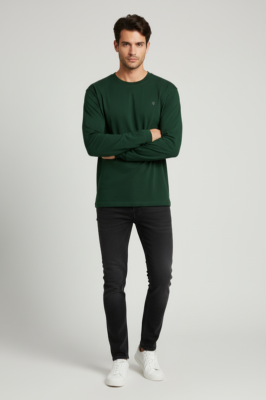 Male model wearing HAViT Full Sleeve T-Shirt in deep classic color