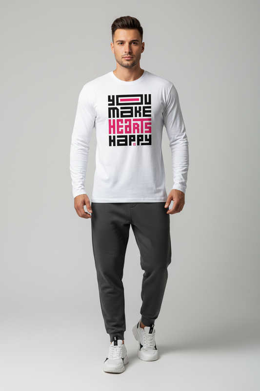 Model wearing You Make Hearts Happy Graphic Full Sleeve T-Shirt