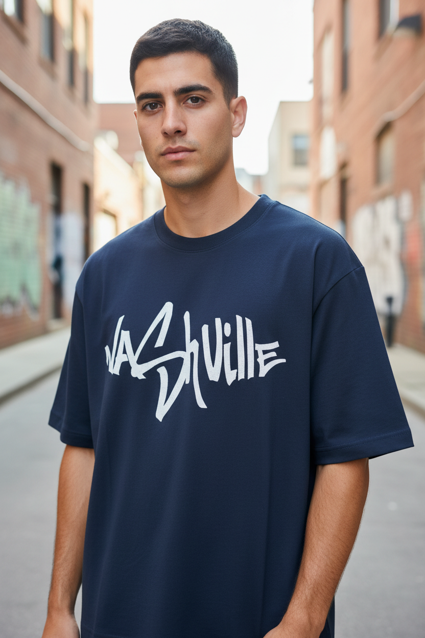 Male model wearing Nashville Vibes oversized t-shirt - color variant