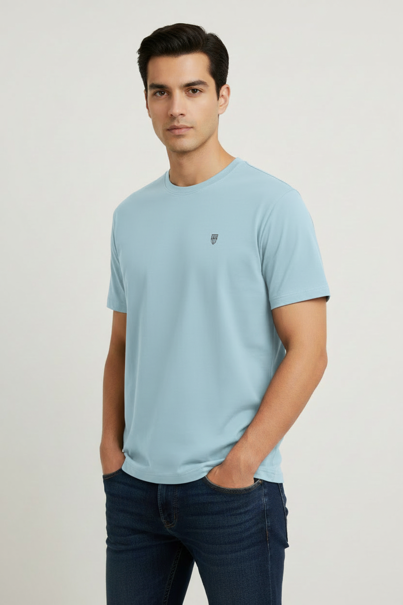 HAViT Men's Crew Neck T-Shirt – Baby Blue – Indian Male Model