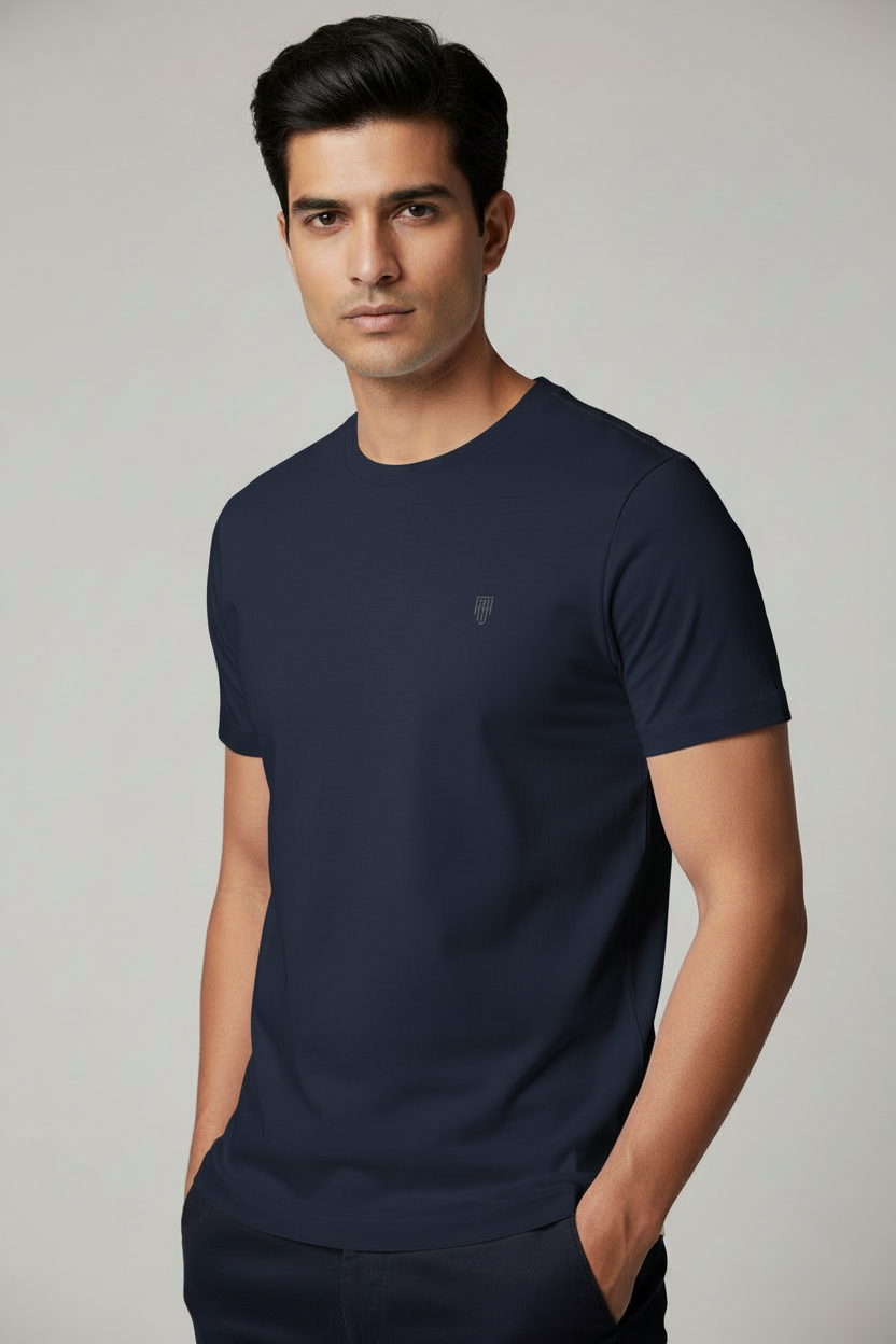 Men's Stretch T-Shirt – Navy Blue – Indian Male Model