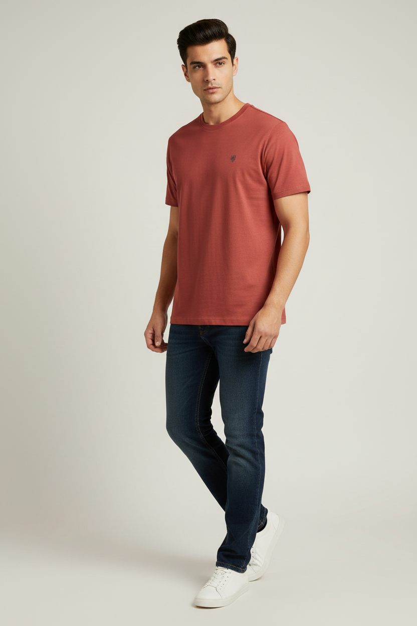 HAViT Men's Crew Neck T-Shirt – Coral – Indian Male Model
