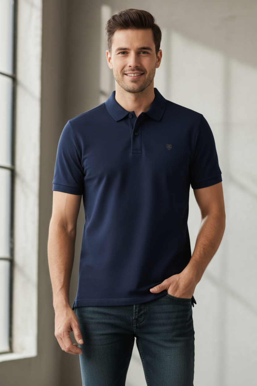 Classic Men's Polo t-shirt regular fit cotton fabric heavyweight fabric detail view by HAViT Apparel