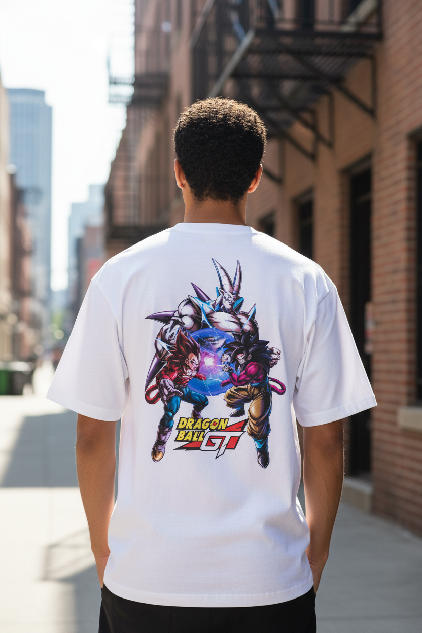 Male model wearing Dragon Ball GT Oversized Classic t-shirt - back view