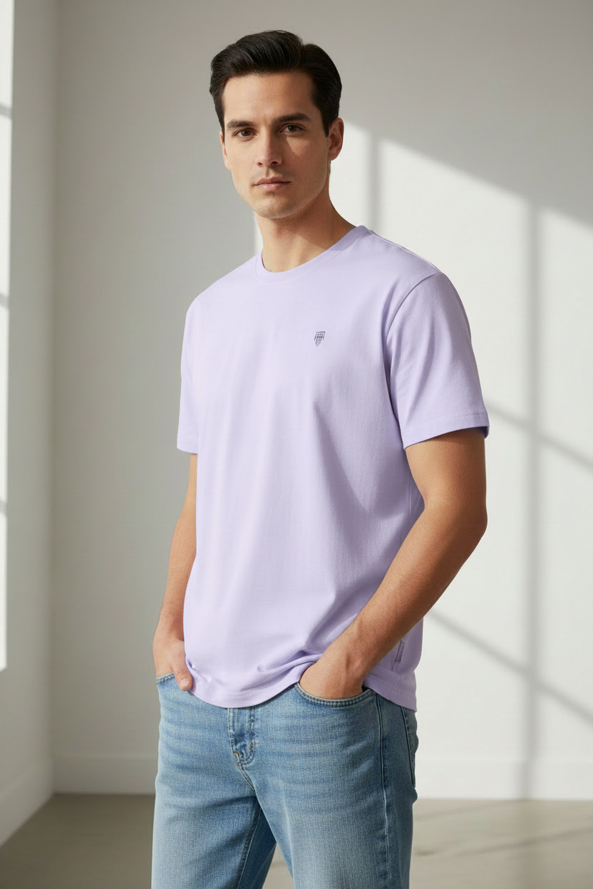 HAViT Men's Crew Neck T-Shirt – Lavender – Indian Male Model