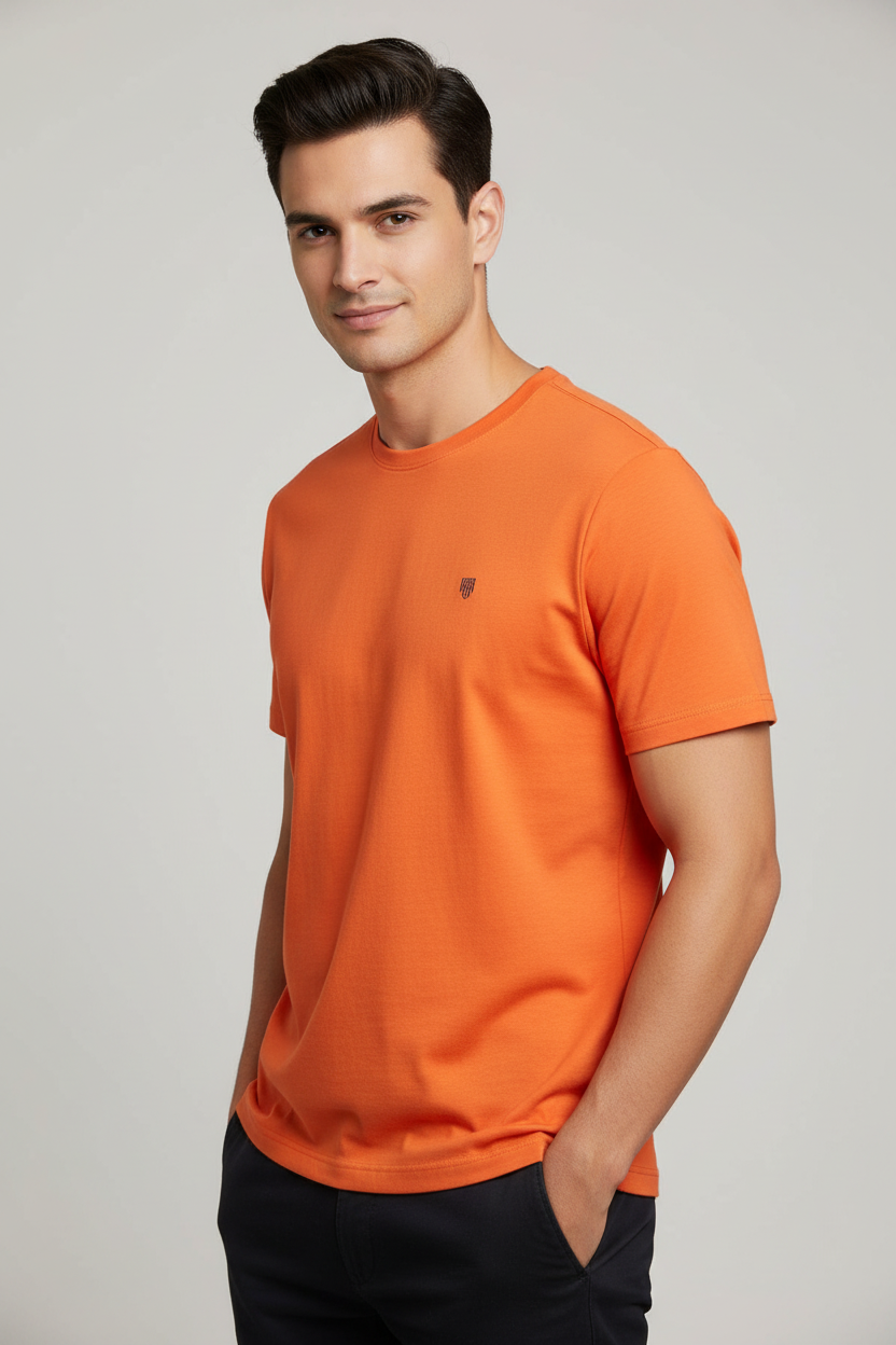 HAViT Men's Crew Neck T-Shirt – Orange – Indian Male Model