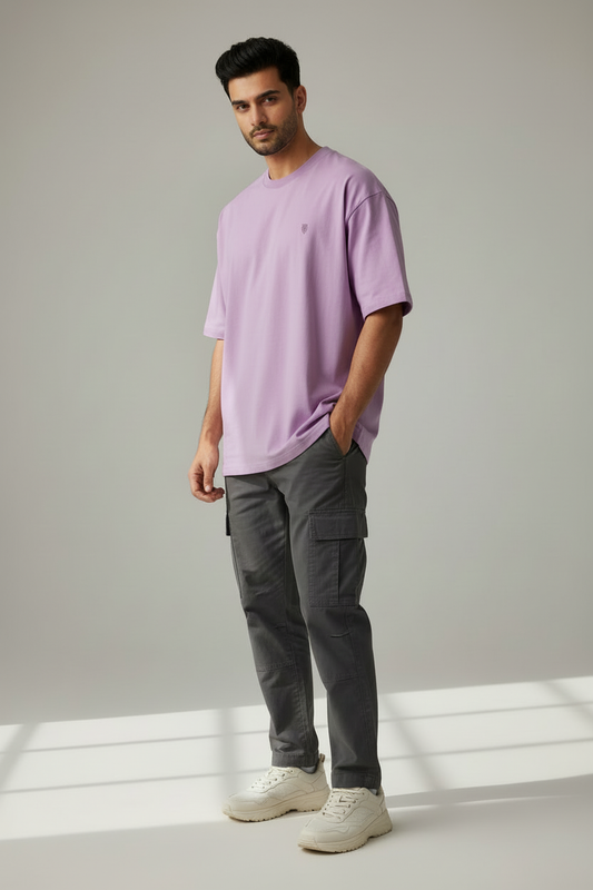 HAViT Classic Oversized T-Shirt – Lavender – Indian Male Model