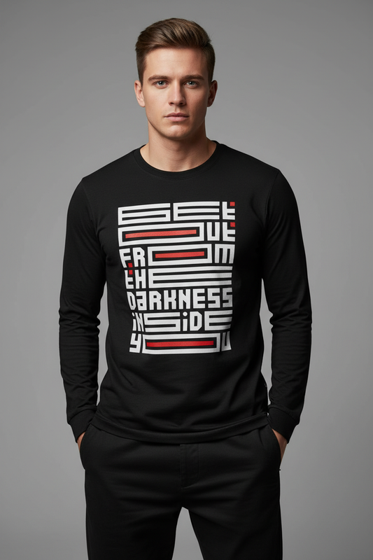 Model wearing See You From The Darkness Inside Full Sleeve T-Shirt