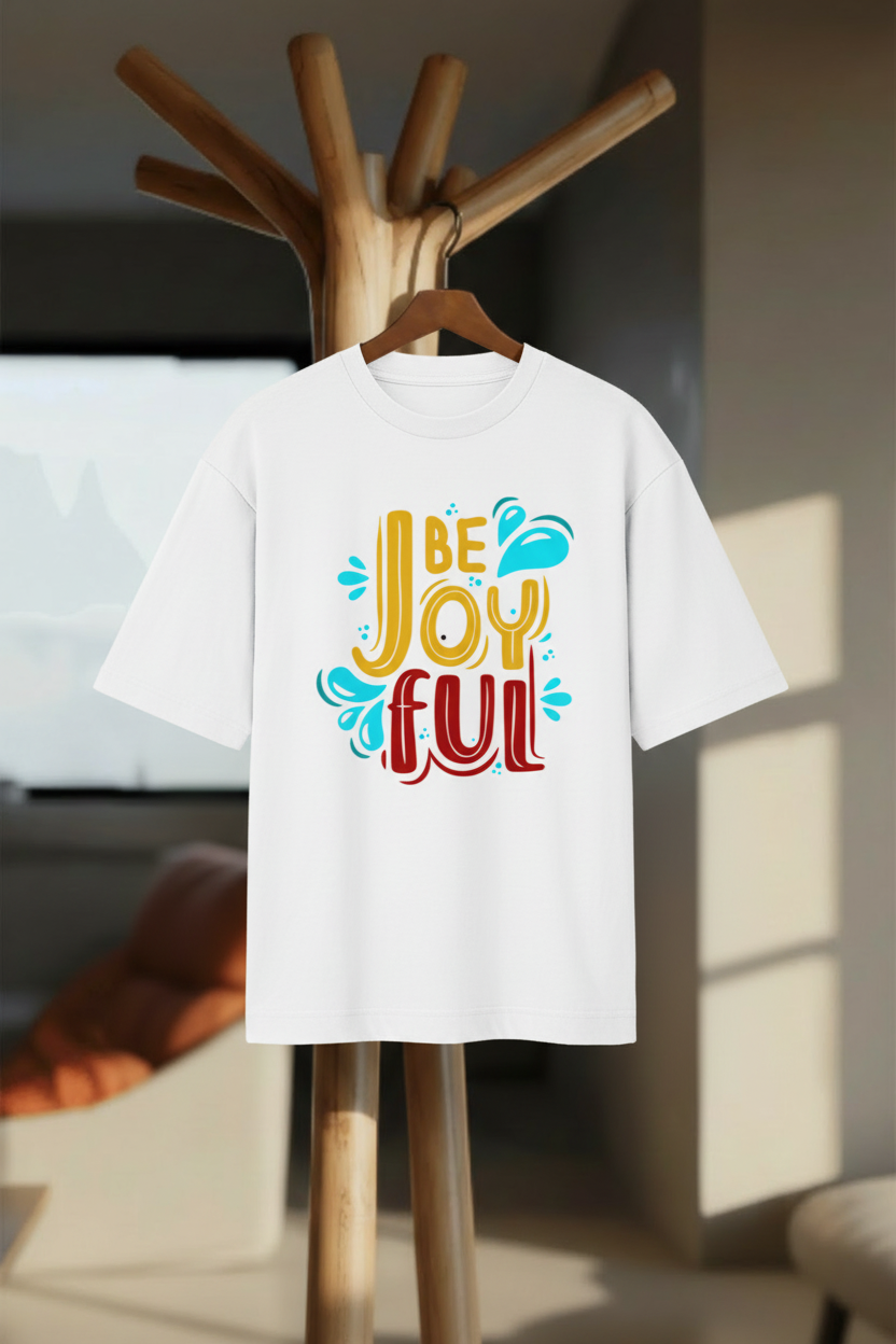 Be Joyful – Oversized Positive Vibes T-Shirt - Hanger Mockup