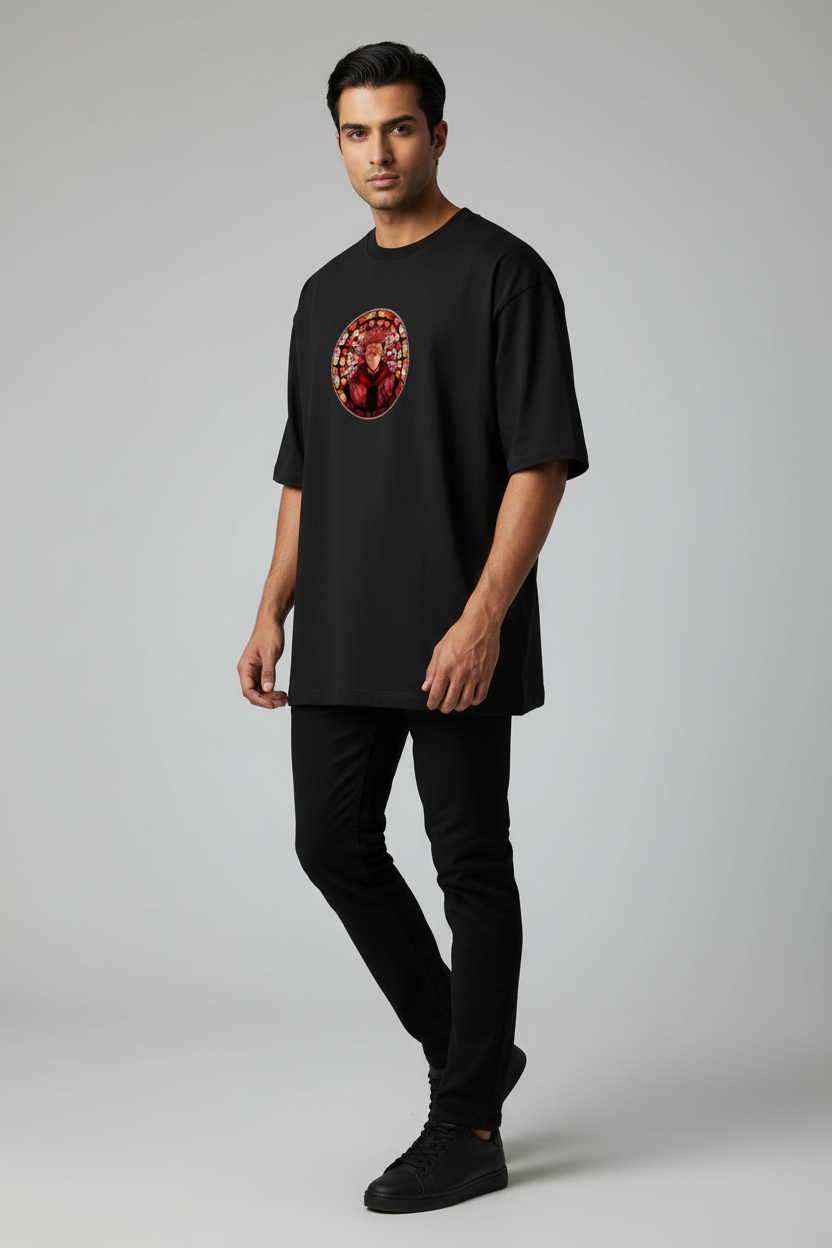 Cursed King Oversized T-Shirt – Black – Front – Indian Male Model