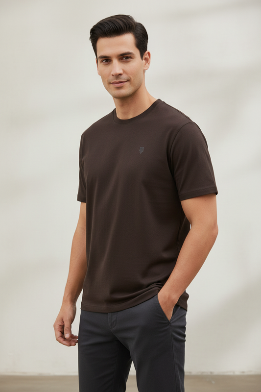 HAViT Men's Crew Neck T-Shirt – Coffee Brown – Indian Male Model