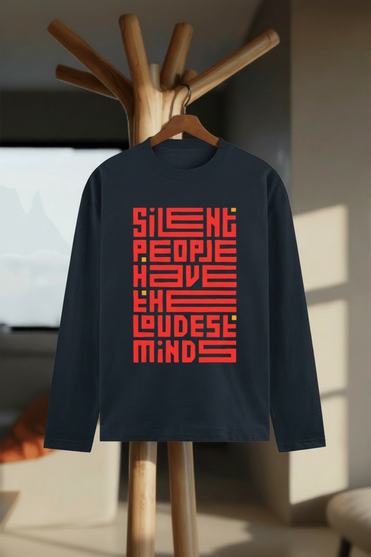 Silent People Loud Minds Full Sleeve T-Shirt - Hanger Mockup
