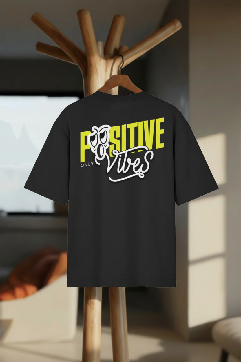 Positive Vibes Only – Oversized Graphic T-Shirt - Hanger Mockup
