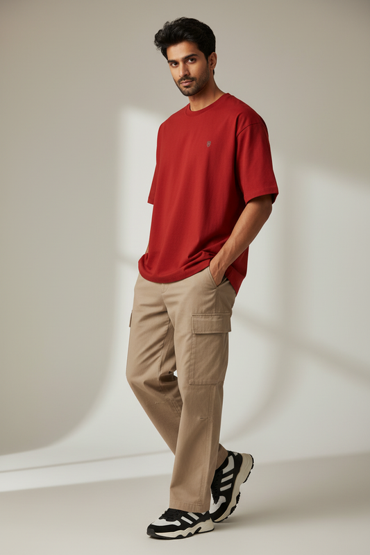 HAViT Classic Oversized T-Shirt – Red – Indian Male Model