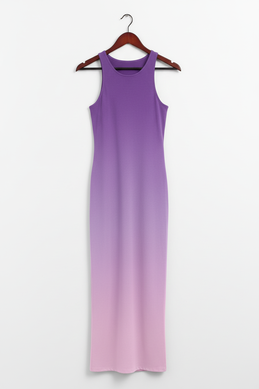 Blush Lilac Ombre Bodycon Dress - blush lilac ombre bodycon dress on wooden hanger, white studio background