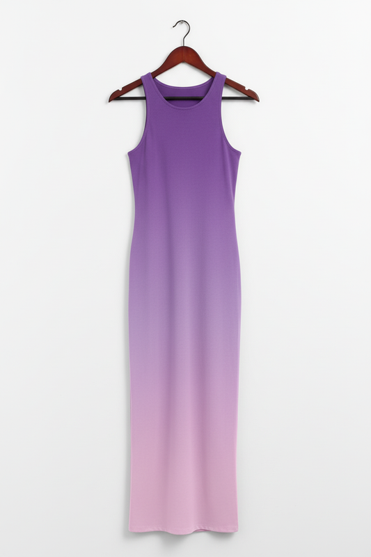 Blush Lilac Ombre Bodycon Dress - blush lilac ombre bodycon dress on wooden hanger, white studio background