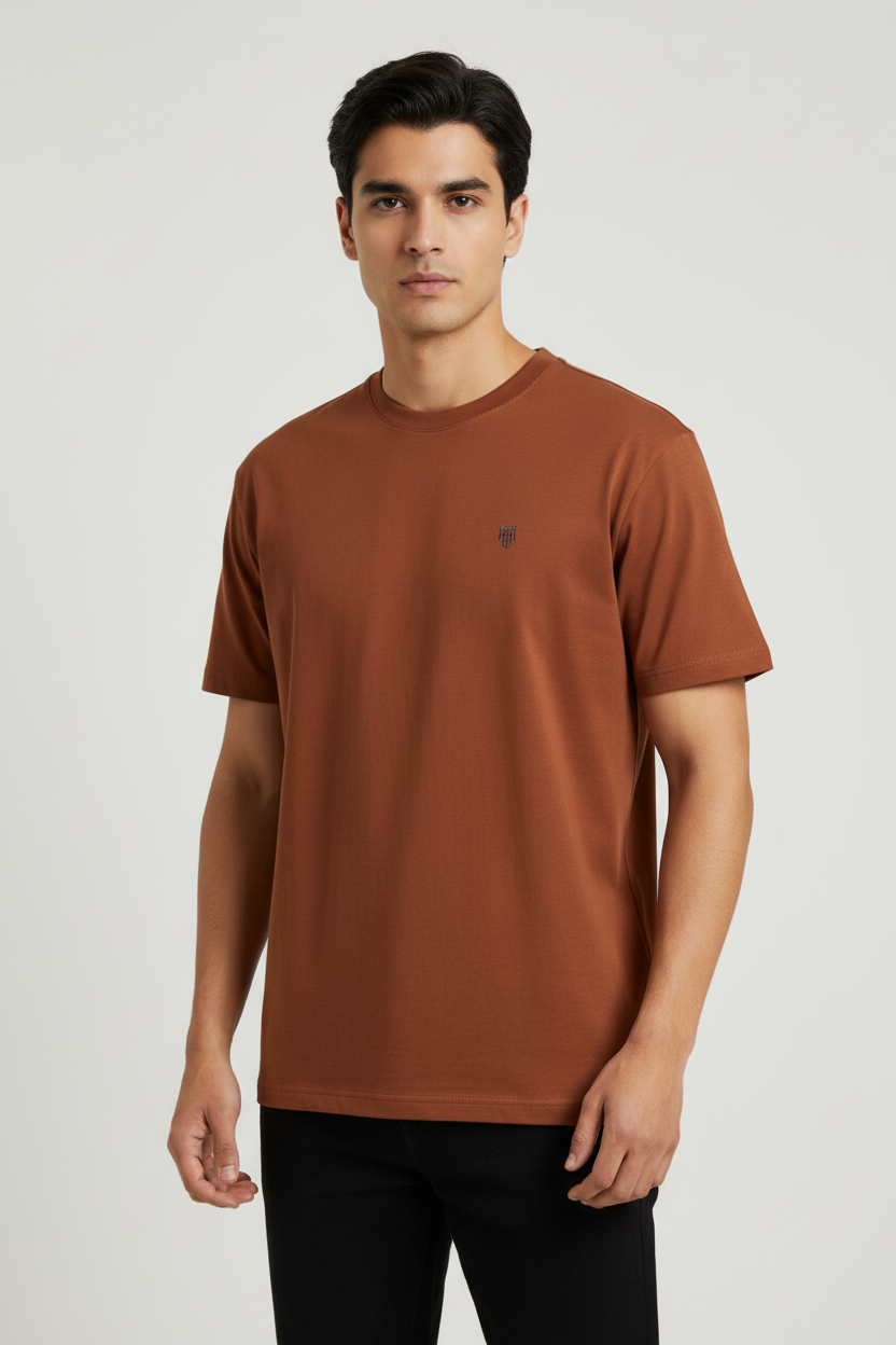 HAViT Men's Crew Neck T-Shirt – Copper – Indian Male Model