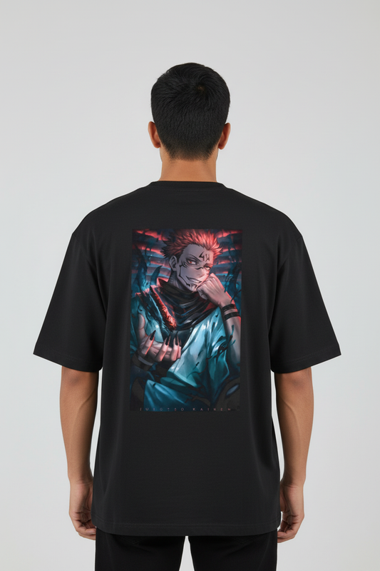 Cursed King Oversized T-Shirt – Black – Back – Indian Male Model