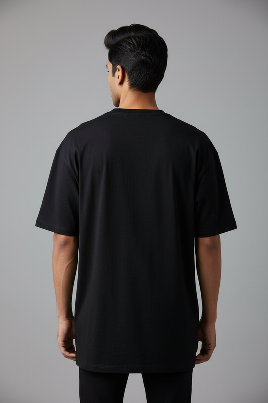 Six Eyes vs Cursed Power Oversized T-Shirt – Black – Back – Indian Male Model