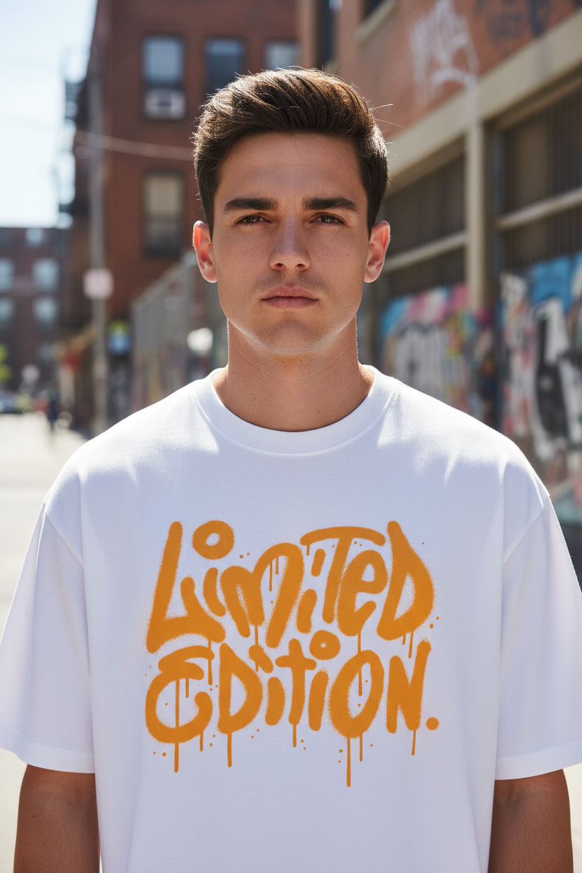 Male model wearing Limited Edition Graffiti Drip oversized t-shirt